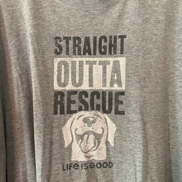 Life Is Good Gray Long Sleeve Shirt Straight Outta Rescue Dog Crusher Tee XXL - Picture 3 of 9